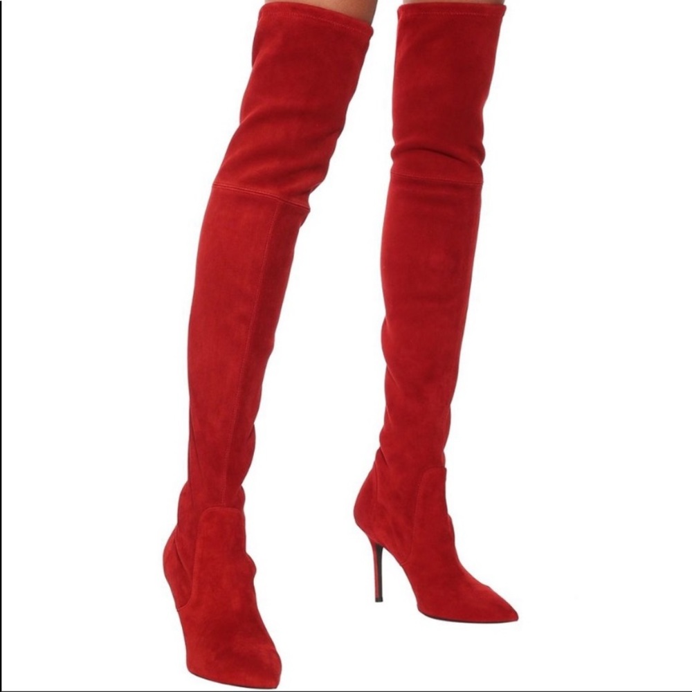 🔥Red Suede OTK Stuart Weitzman Boots 🔥